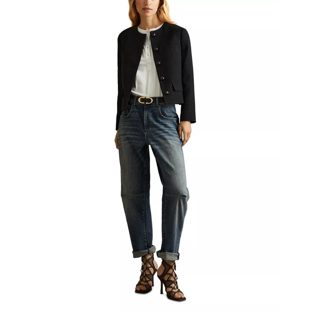 REISS Nola Cropped Wool Jacket - Black - Picture 5 of 10